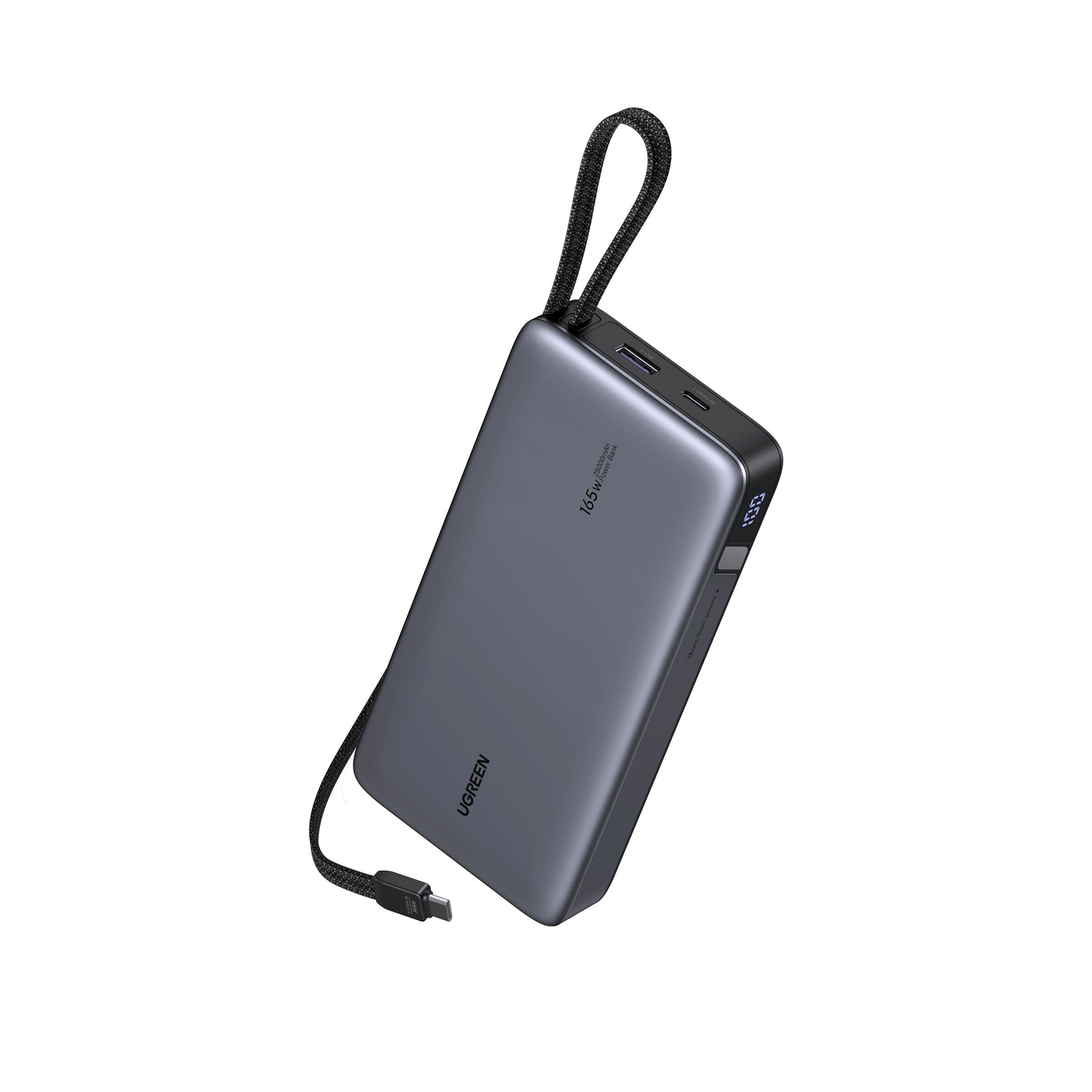 UGREEN Nexode 165W: power bank gris con cable integrado y pantalla