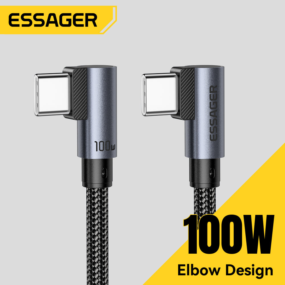Cable ESSAGER USB-C a USB-C 100 W · acodado